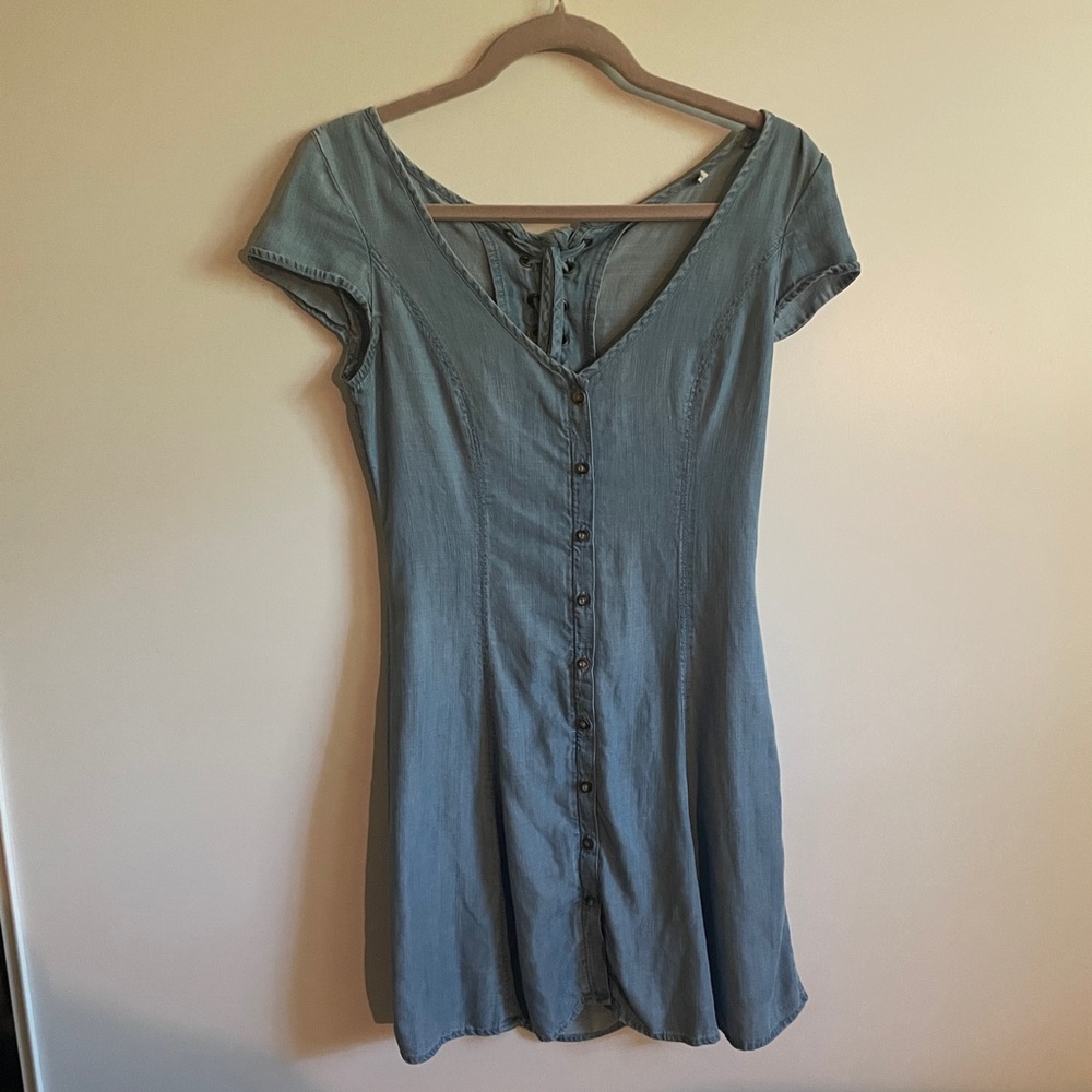 Chambray button up fit and flare dress